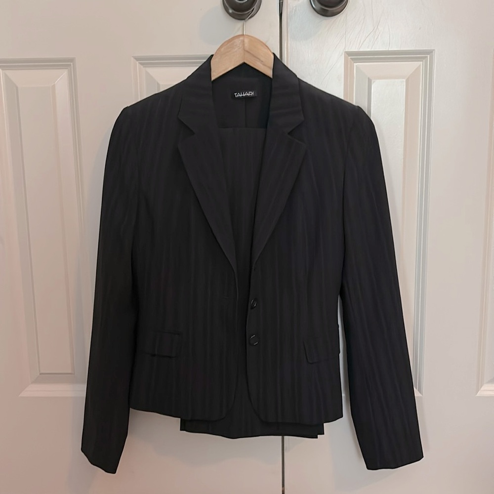 Tahari black stripe suit